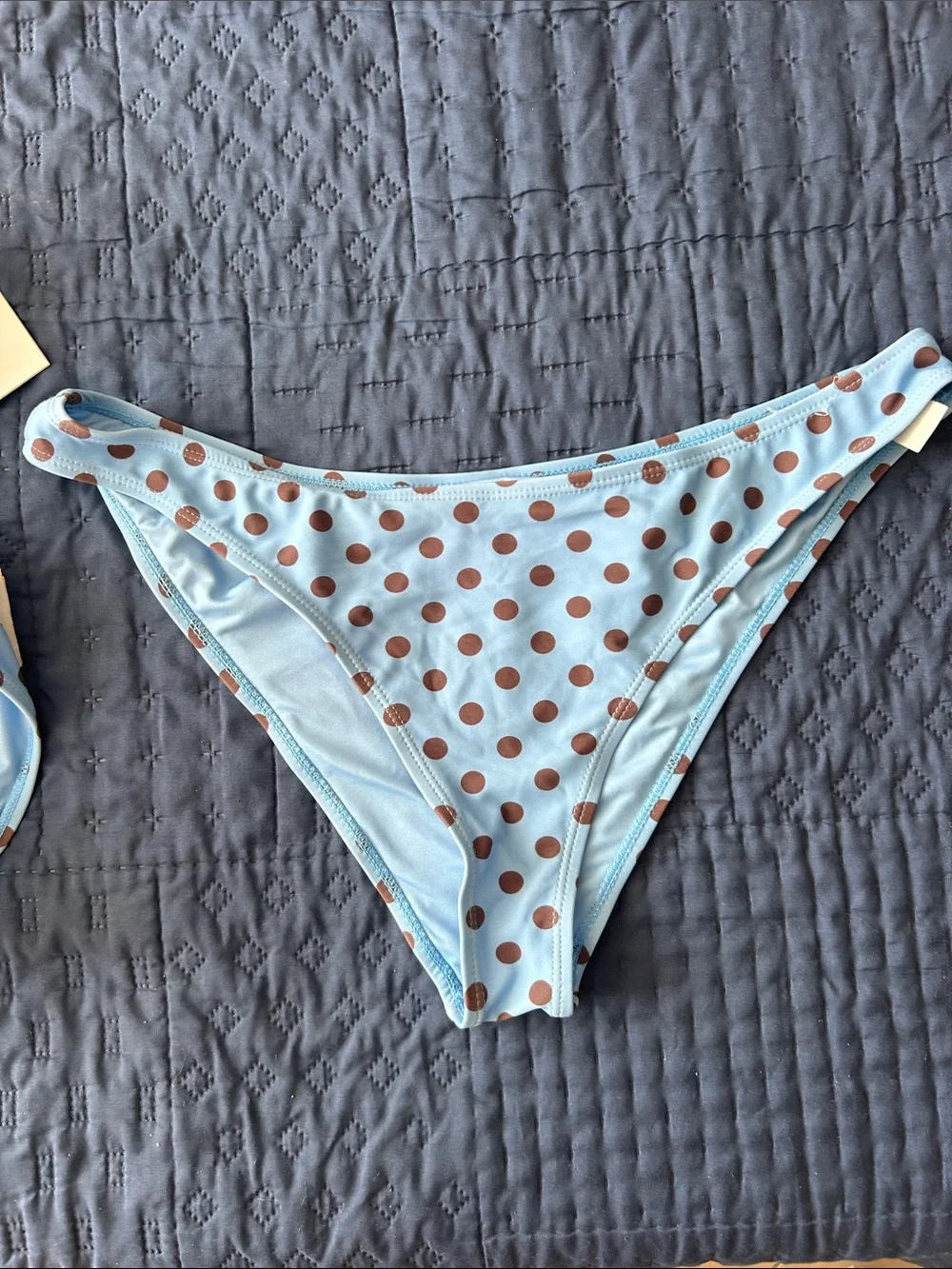 NWT Caroline Constas Light Blue Polka Dot brown Bikini Set size L